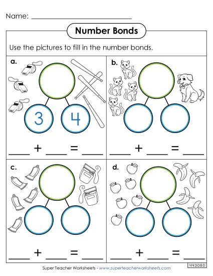 Number Bonds - Sums to 10 - Number Bonds - Count the Pictures (Printable PDF Worksheet)
