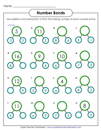 Number Bonds - Sums to 20 - Number Bonds to 20 Worksheet 2 (Printable PDF Worksheet)