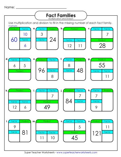 Fact Families - Number Family Boxes (Printable PDF Worksheet)