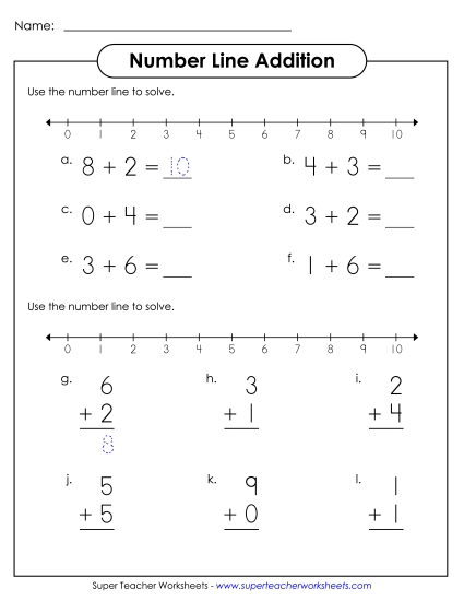 Addition Worksheets, Games, & Puzzles - Number Line Addition Practice 2 (Printable PDF Worksheet)