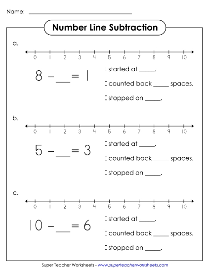 Number Line Subtraction - Number Line Subtraction 2 - Printable PDF (Printable PDF Worksheet)