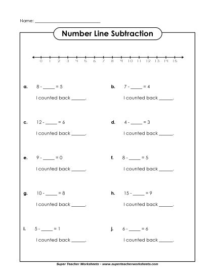 Number Line Subtraction - Number Line Subtraction 3 (Printable PDF Worksheet)