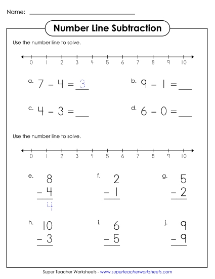 Number Line Subtraction - Number Line Subtraction Practice 4 (Printable PDF Worksheet)