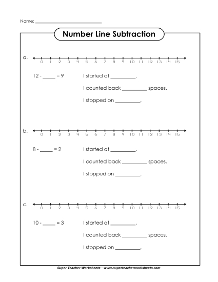 Number Line Subtraction - Number Line Subtraction Practice Activity 2 (Printable PDF Worksheet)