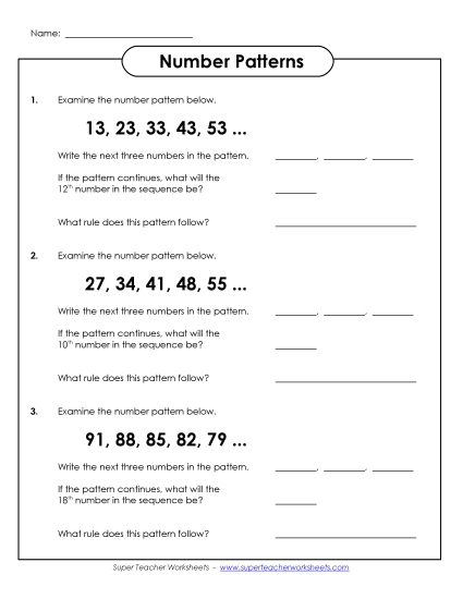Intermediate (2-3) - Number Patterns Activity 3 (Printable PDF Worksheet)