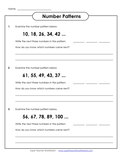 Intermediate (2-3) - Number Patterns Practice Activity 1 (Printable PDF Worksheet)