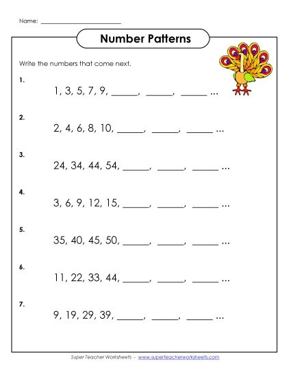 Basic (1-2) - Number Patterns (Printable PDF Worksheet)