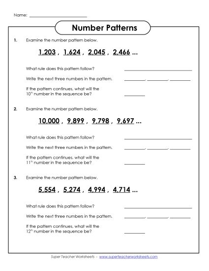 Advanced (4+) - Number Patterns (Printable PDF Worksheet)