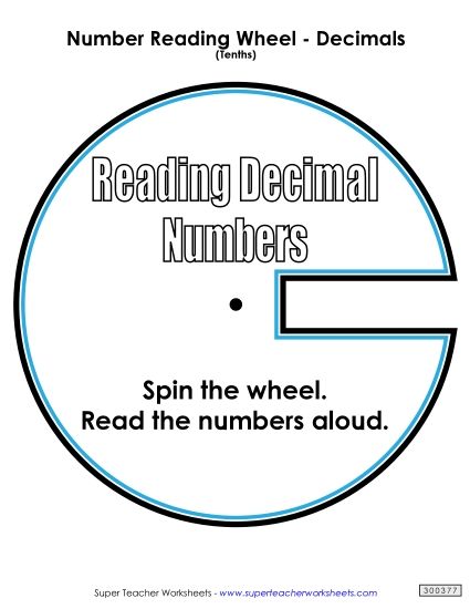 Reading Decimal Numbers - Number Reading Wheel: Decimals (Tenths) (Printable PDF Worksheet)