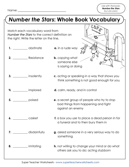 Whole Book Review - Number the Stars: Full Vocabulary Review (Printable PDF Worksheet)