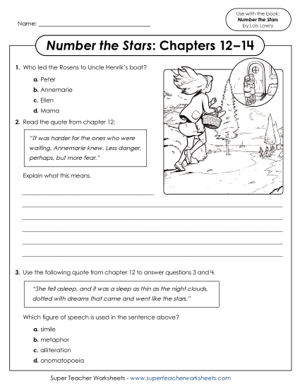 Chapters 12–14 - Number the Stars: Questions for Chapters 12–14 (Printable PDF Worksheet)