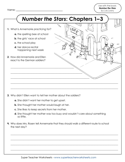 Chapters 1–3 - Number the Stars: Questions for Chapters 1–3 (Printable PDF Worksheet)