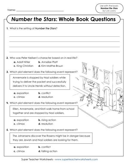 Whole Book Review - Number the Stars: Review Questions (Printable PDF Worksheet)