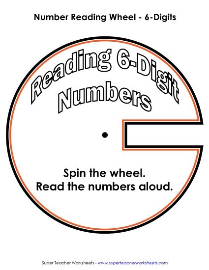 Reading 6-Digit Numbers - Number Wheel: 6-Digit Numbers (Printable PDF Worksheet)