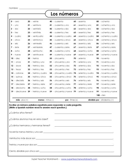 Numbers  - Numbers (0-100) (Printable PDF Worksheet)