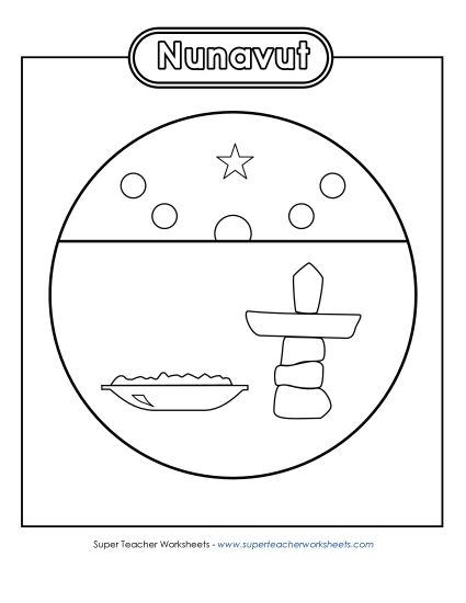 Flag and Coat of Arms - Nunavut Escutcheon (Black & White) (Printable PDF Worksheet)