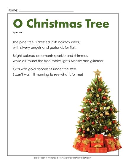 Poems - O Christmas Tree (Poem) (Printable PDF Worksheet)