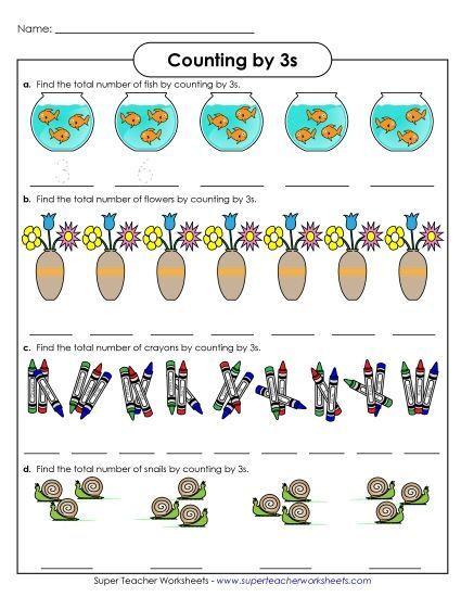 Objects: Counting by 3s (Printable PDF Worksheet)
