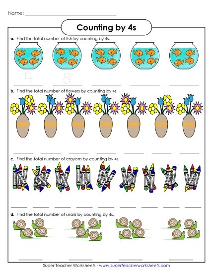 Objects: Skip Counting by 4s (Printable PDF Worksheet)