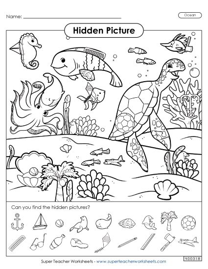 Hidden Pictures - Ocean (Printable PDF Worksheet)