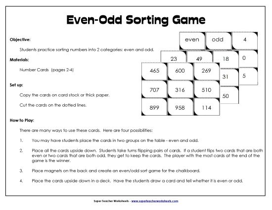 Odd-Even Card Sort Game (Printable PDF Worksheet)