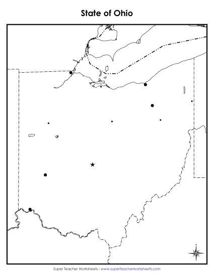 Maps - Ohio State Map (Blank Cities) (Printable PDF Worksheet)