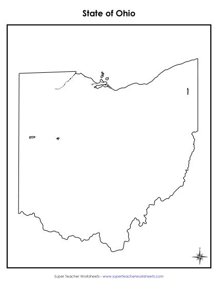 Maps - Ohio State Map (No Bordering States) (Printable PDF Worksheet)