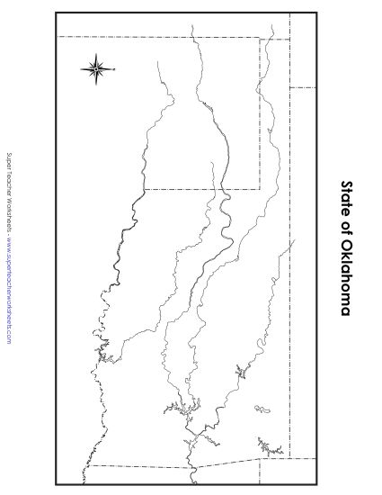 Maps - Oklahoma State Map (Blank) (Printable PDF Worksheet)