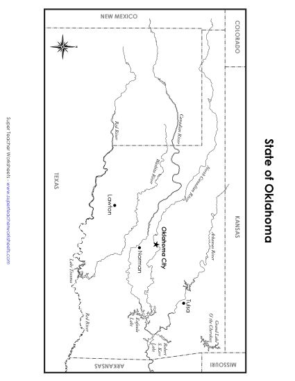Maps - Oklahoma State Map (Labeled) (Printable PDF Worksheet)