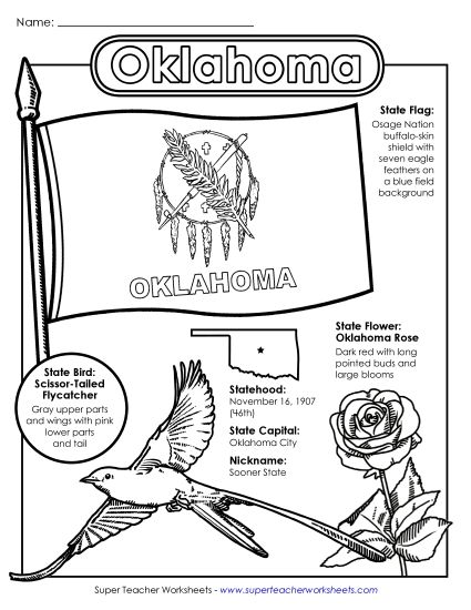 Symbols - Oklahoma State Symbols Coloring Page (Printable PDF Worksheet)