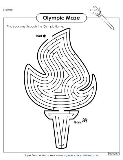 Mazes - Olympic Flame Maze Activity (Medium) (Printable PDF Worksheet)