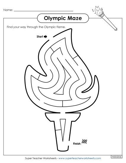 Mazes - Olympic Flame Maze Printable (Easy) (Printable PDF Worksheet)