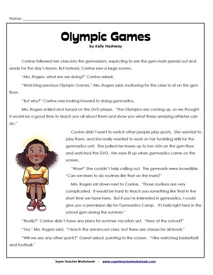 Fiction Stories - Olympic Games (Fiction) (Printable PDF Worksheet)