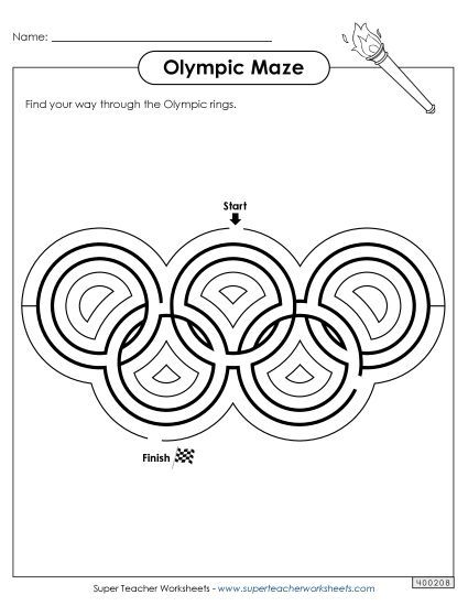 Mazes - Olympic Rings Maze Activity (Easy) (Printable PDF Worksheet)