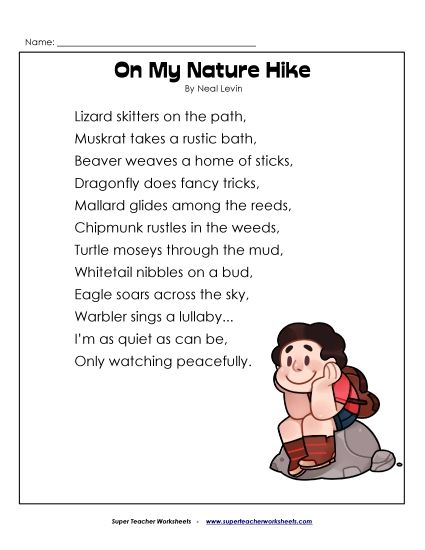 4th Grade Poems - On My Nature Hike  (Printable PDF Worksheet)