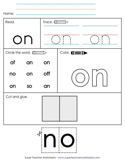 Individual Sight Words - On (Sight Word) (Printable PDF Worksheet)