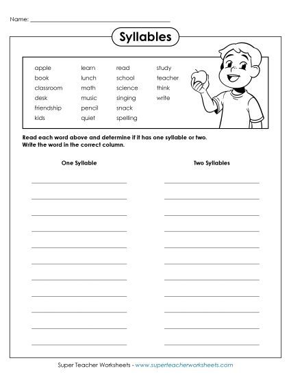 One or two syllables (Printable PDF Worksheet)