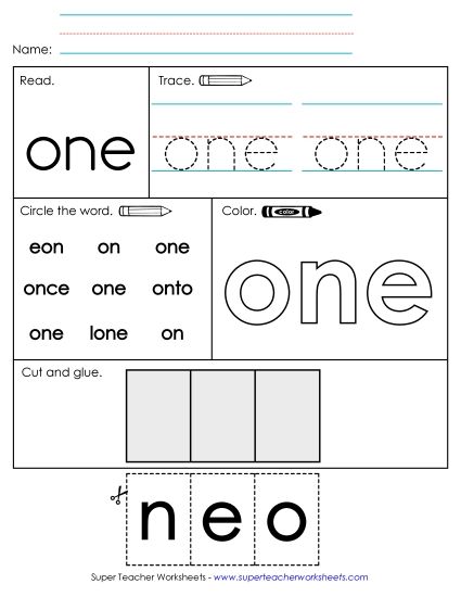 Individual Sight Words - One (Sight Word) (Printable PDF Worksheet)