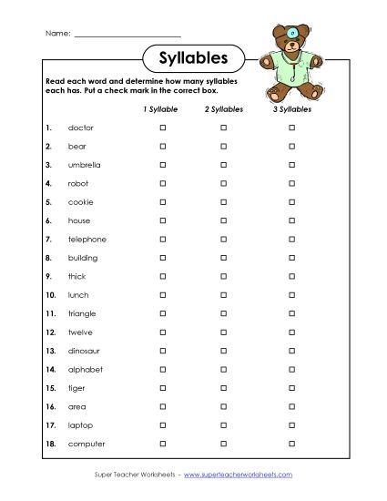 One, two or three syllables? (Printable PDF Worksheet)