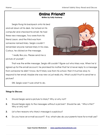Read & Discuss Stories - Online Friend? (Printable PDF Worksheet)