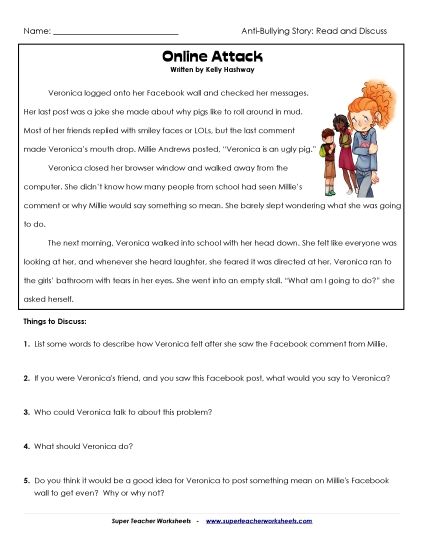 Read & Discuss Stories - Online Safety (Cyberbullying) (Printable PDF Worksheet)