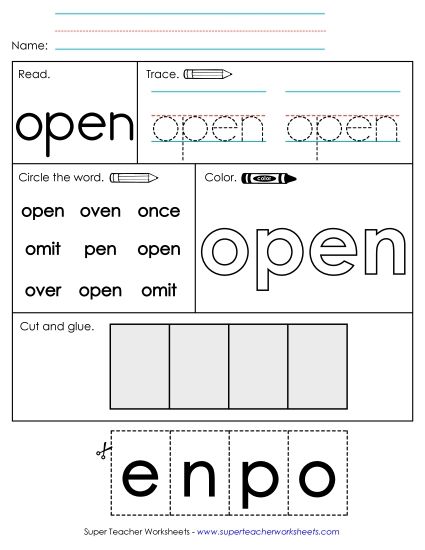 Individual Sight Words - Open (Sight Word) (Printable PDF Worksheet)