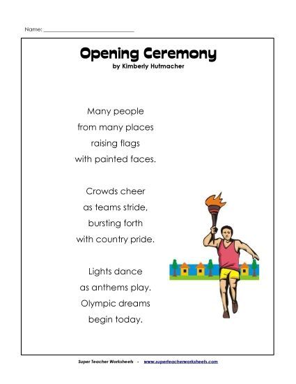 Poems - Opening Ceremony (Olympics Poem) (Printable PDF Worksheet)