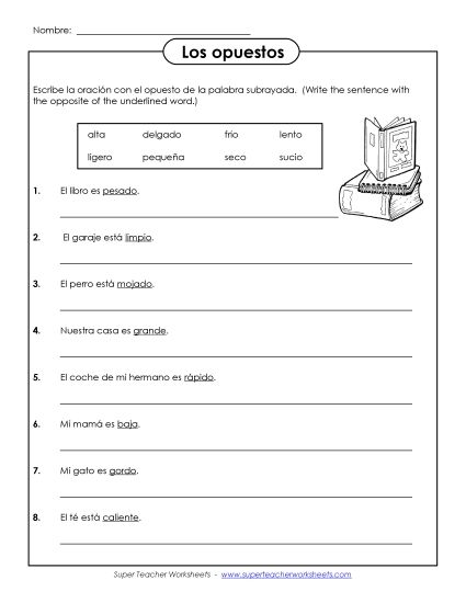 More Spanish Worksheets - Opposites (Printable PDF Worksheet)