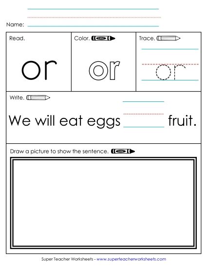Individual Sight Words - Or (Sight Word) (Printable PDF Worksheet)