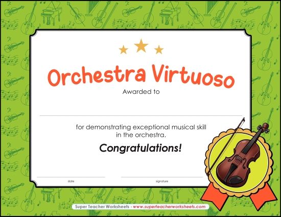 Music Awards - Orchestra Virtuoso (Printable PDF Worksheet)