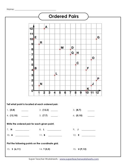 Basic (Positive Numbers to 20) - Ordered Pairs 1 (Printable PDF Worksheet)