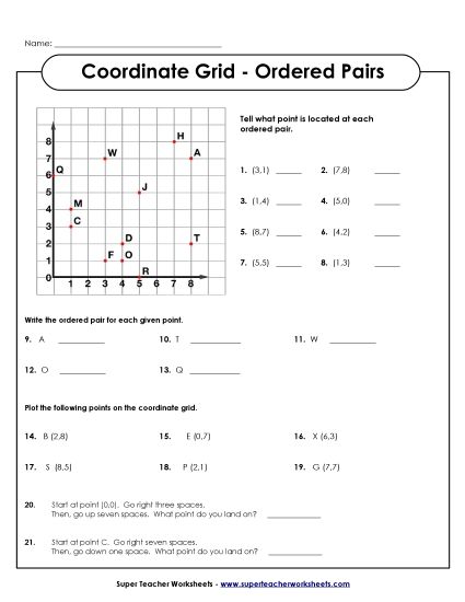 Basic (Positive Numbers to 20) - Ordered Pairs 2 (Printable PDF Worksheet)