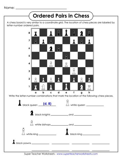 Basic (Positive Numbers to 20) - Ordered Pairs in Chess (Printable PDF Worksheet)