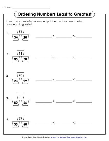 Ordering Numbers - Ordering 2-Digit Numbers: Least to Greatest (2-Digit) (Printable PDF Worksheet)